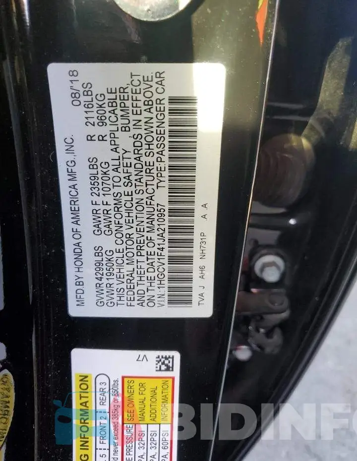 1HGCV1F41JA210957 Photo# 12