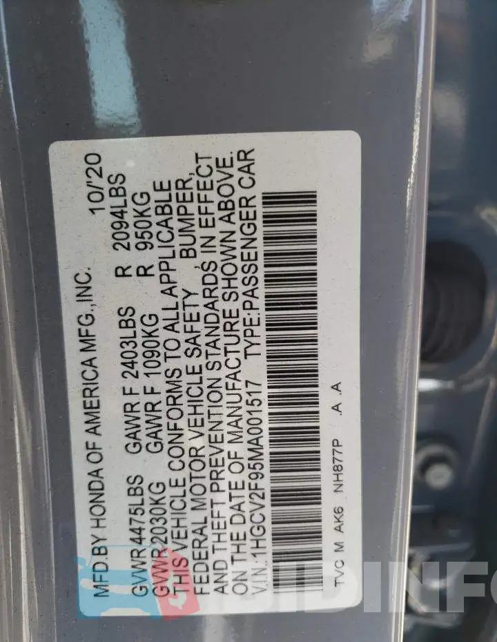 1HGCV2F95MA001517 Photo# 12