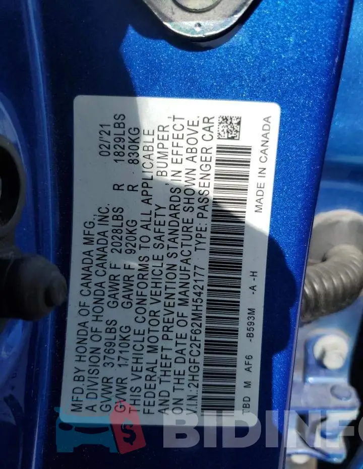 2HGFC2F62MH542177 Photo# 13