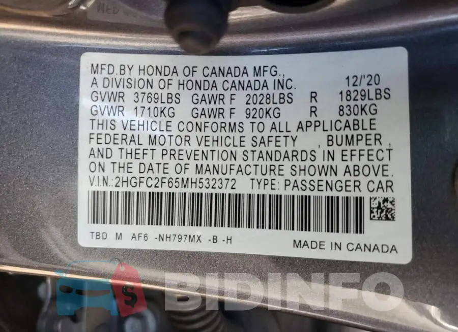 2HGFC2F65MH532372 Photo# 12