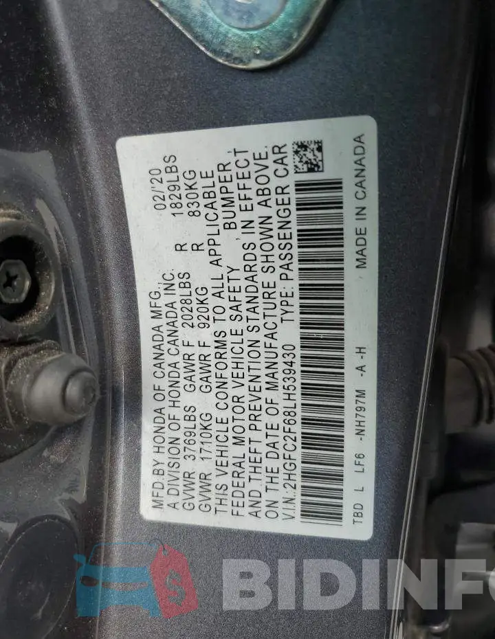 2HGFC2F68LH539430 Photo# 12
