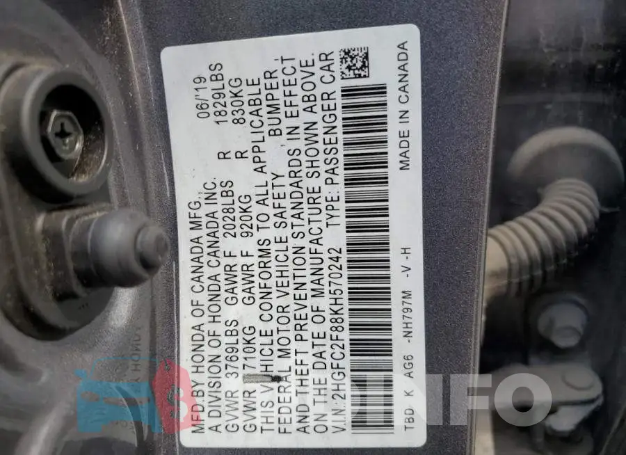 2HGFC2F88KH570242 Photo# 12