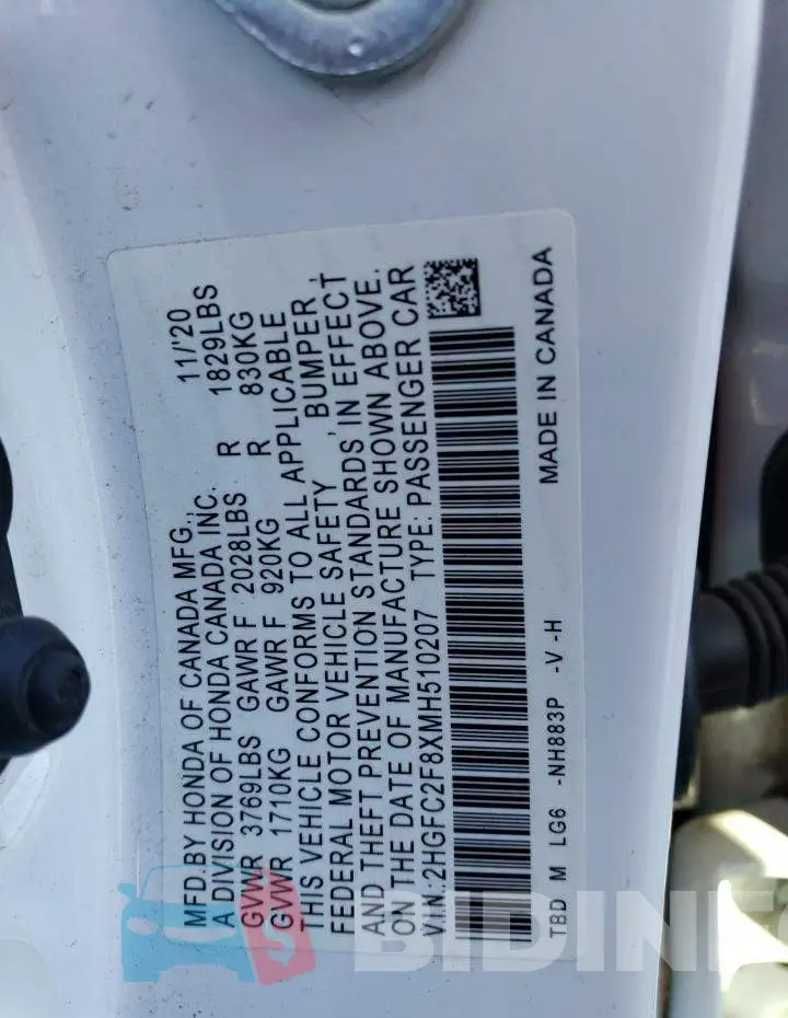2HGFC2F8XMH510207 Photo# 12