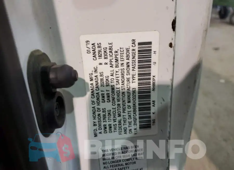 2HGFC4B69KH302963 Photo# 12