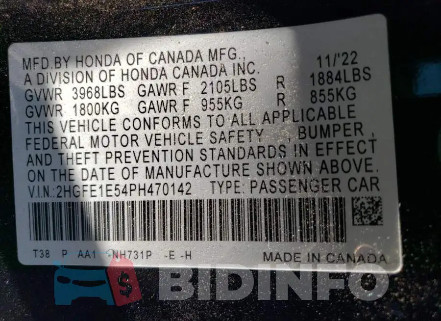 2HGFE1E54PH470142 Photo# 12
