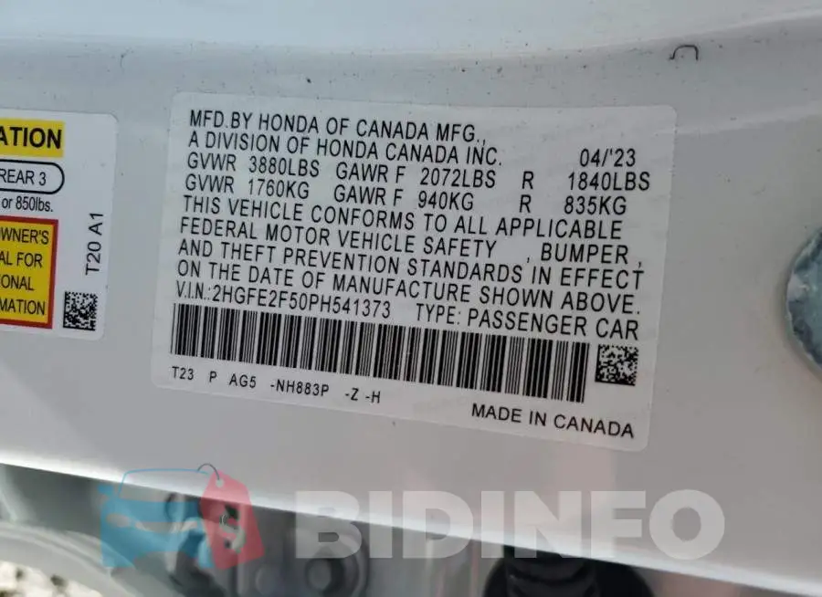 2HGFE2F50PH541373 Photo# 13
