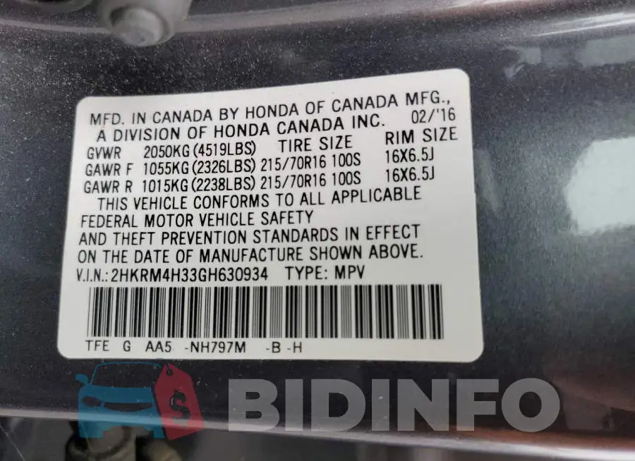 2HKRM4H33GH630934 Photo# 13