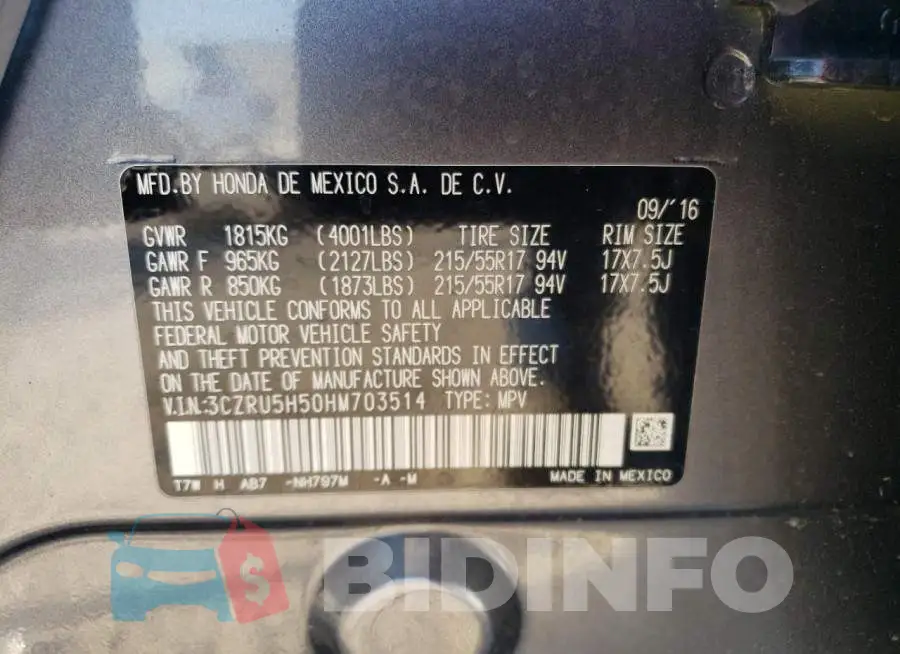 3CZRU5H50HM703514 Photo# 13