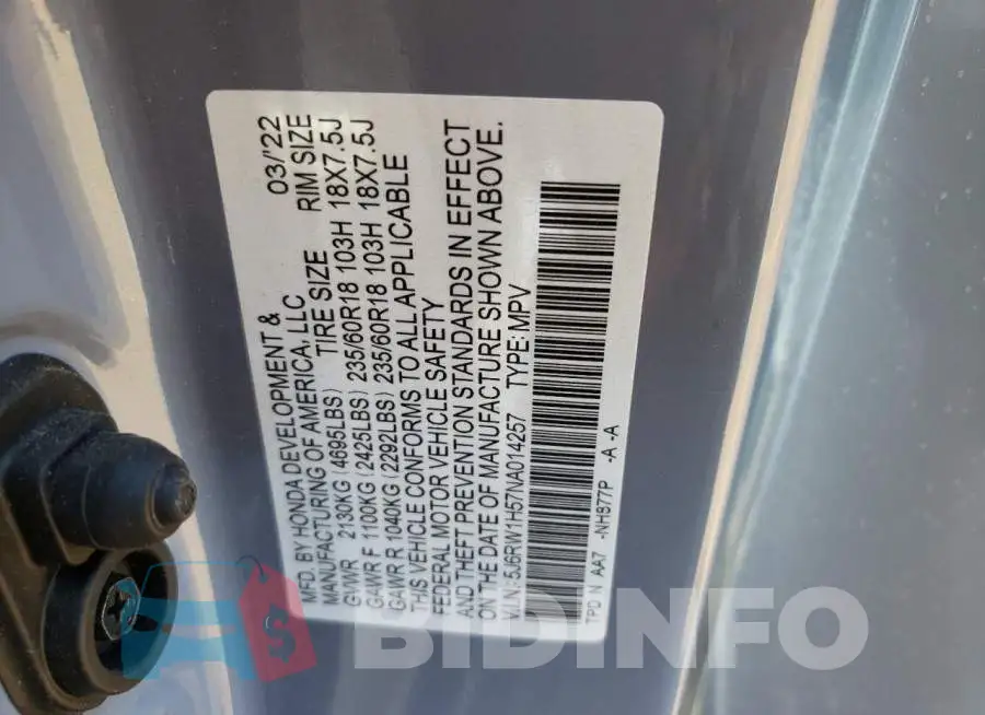 5J6RW1H57NA014257 Photo# 14