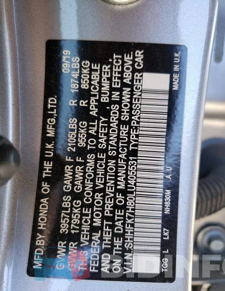 SHHFK7H80LU405531 Photo# 12