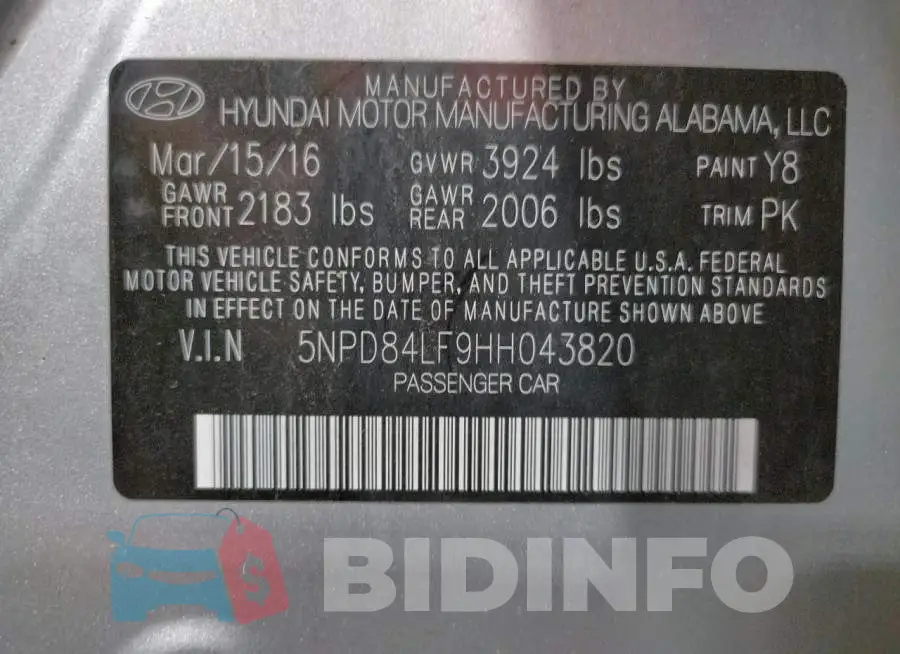 5NPD84LF9HH043820 Photo# 13