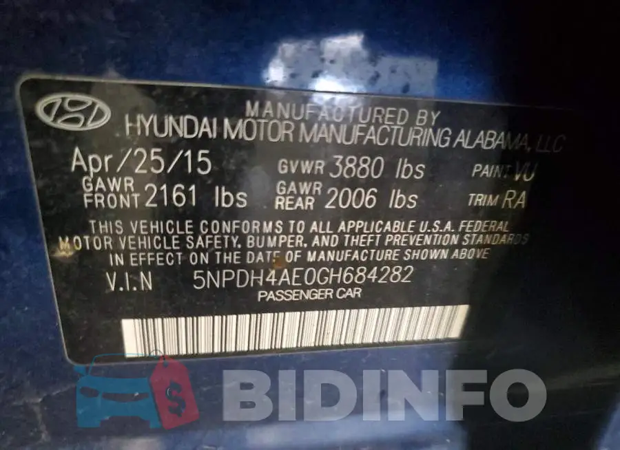 5NPDH4AE0GH684282 Photo# 12