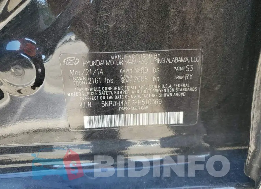 5NPDH4AE2EH510369 Photo# 12