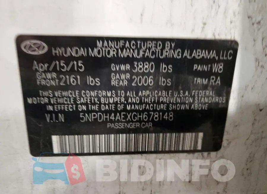 5NPDH4AEXGH678148 Photo# 13