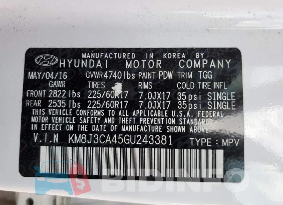 KM8J3CA45GU243381 Photo# 13
