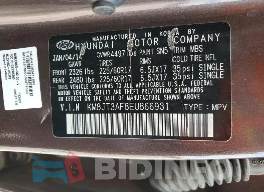 KM8JT3AF8EU866931 Photo# 13