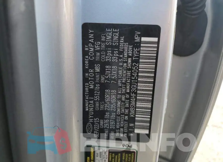 KM8SM4HF3GU154052 Photo# 12