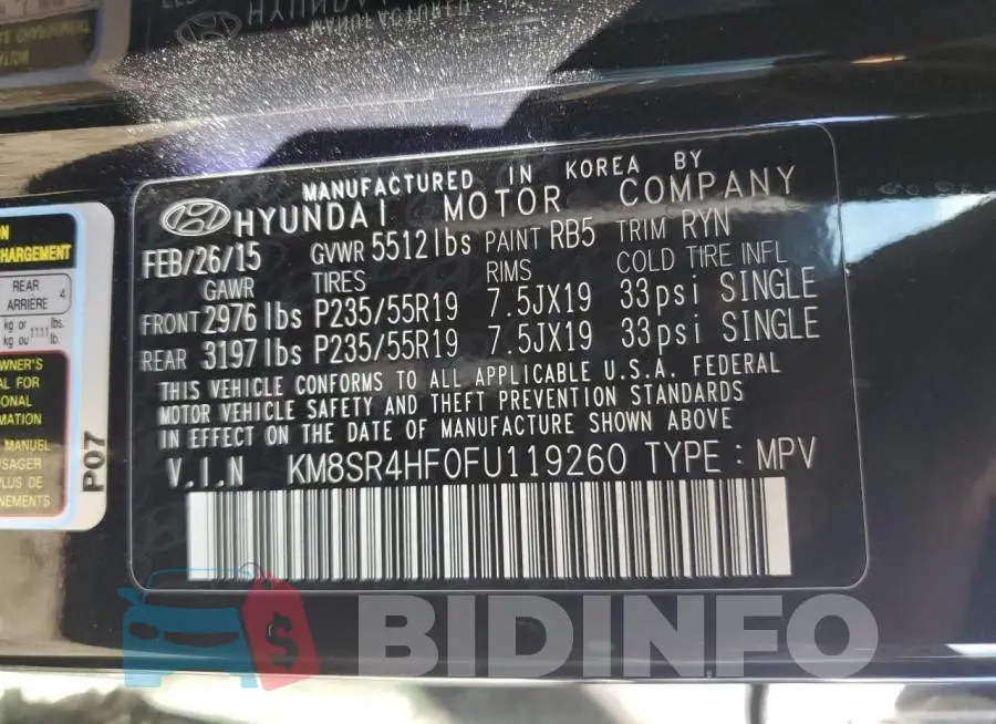 KM8SR4HF0FU119260 Photo# 12