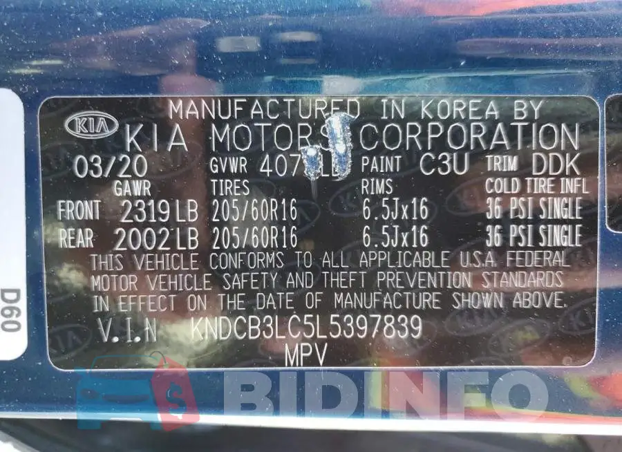 KNDCB3LC5L5397839 Photo# 12