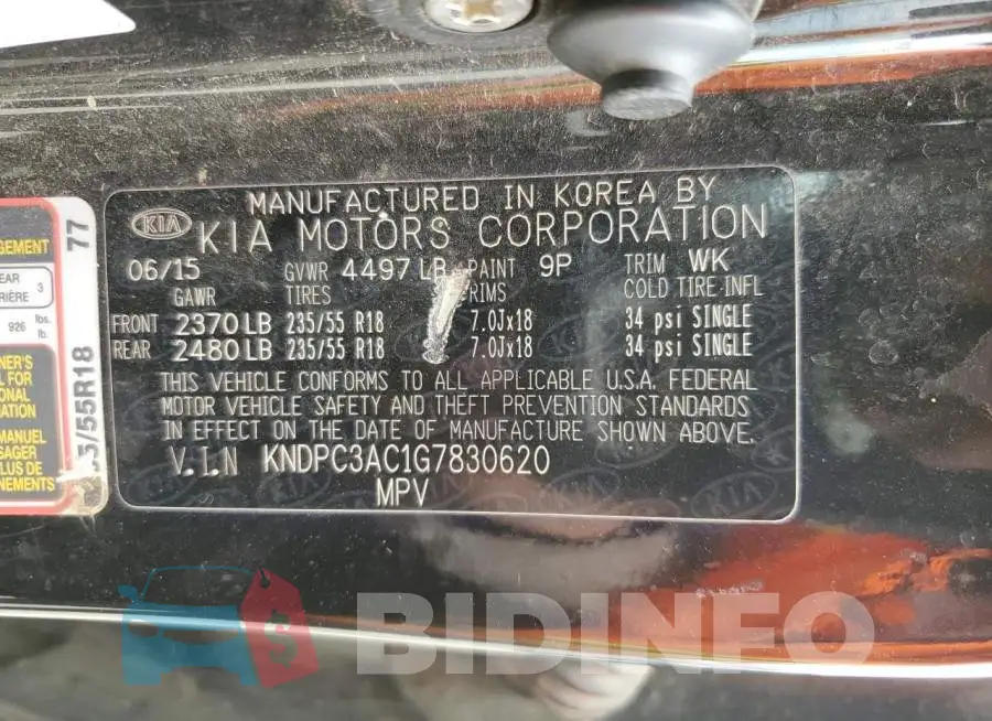 KNDPC3AC1G7830620 Photo# 13