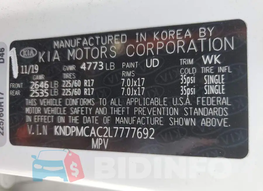 KNDPMCAC2L7777692 Photo# 13