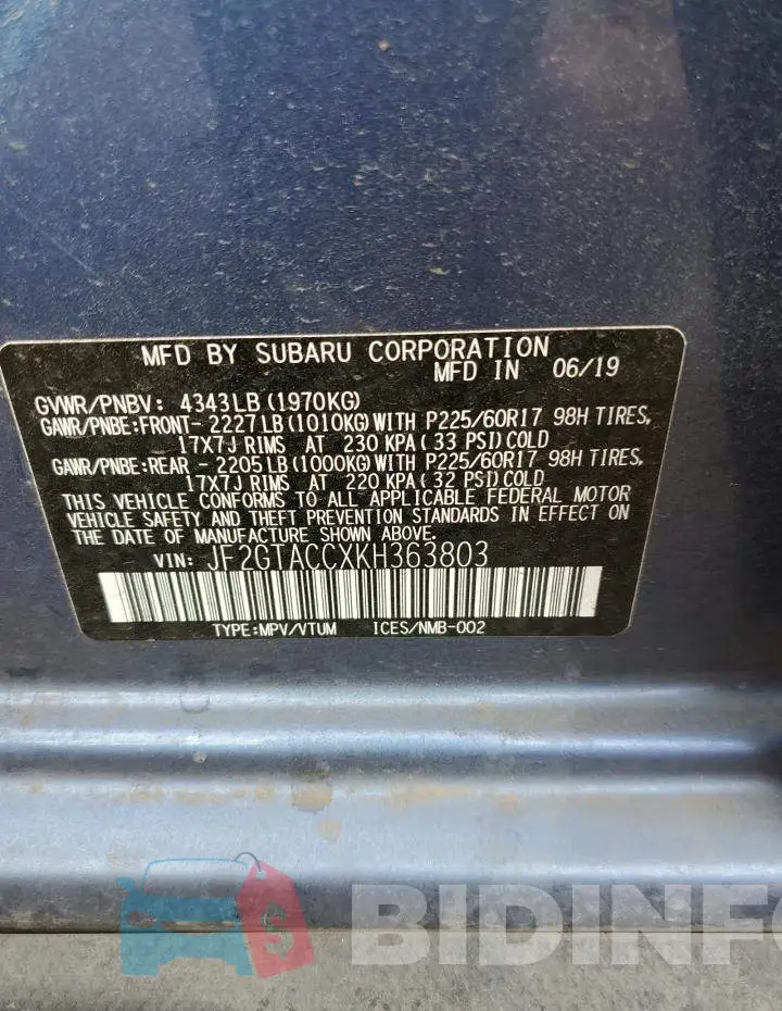 JF2GTACCXKH363803 Photo# 12