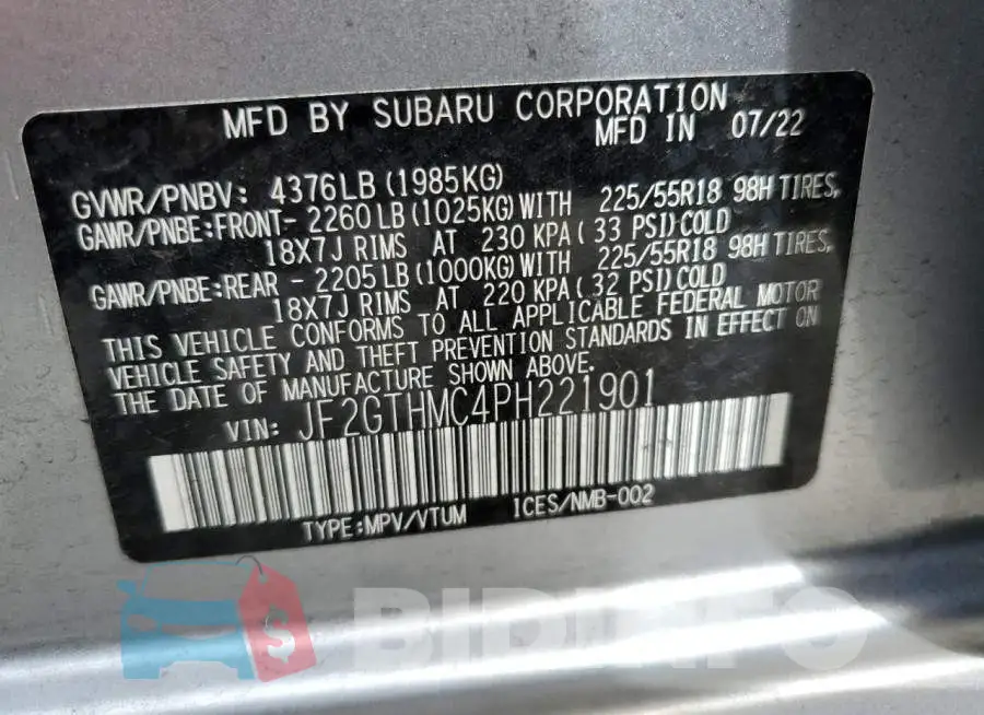 JF2GTHMC4PH221901 Photo# 12