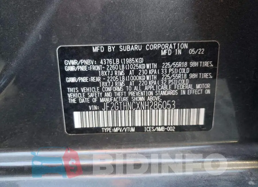 JF2GTHNCXNH286053 Photo# 13