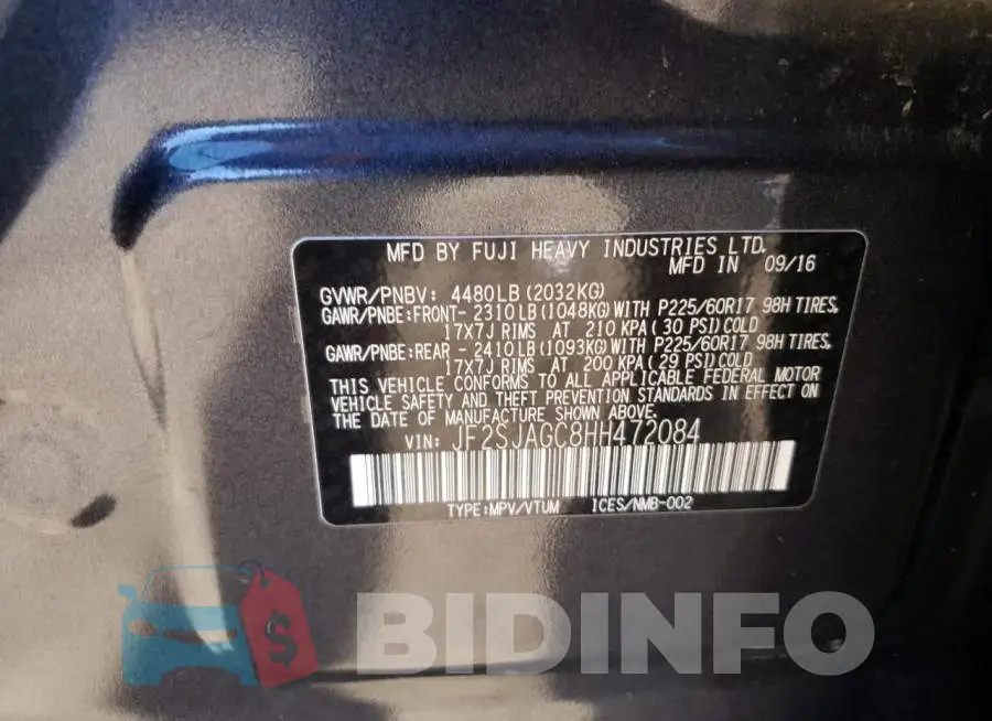JF2SJAGC8HH472084 Photo# 14