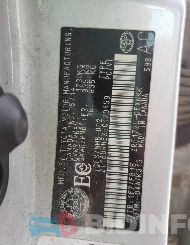 2T1BURHEXEC170459 Photo# 12