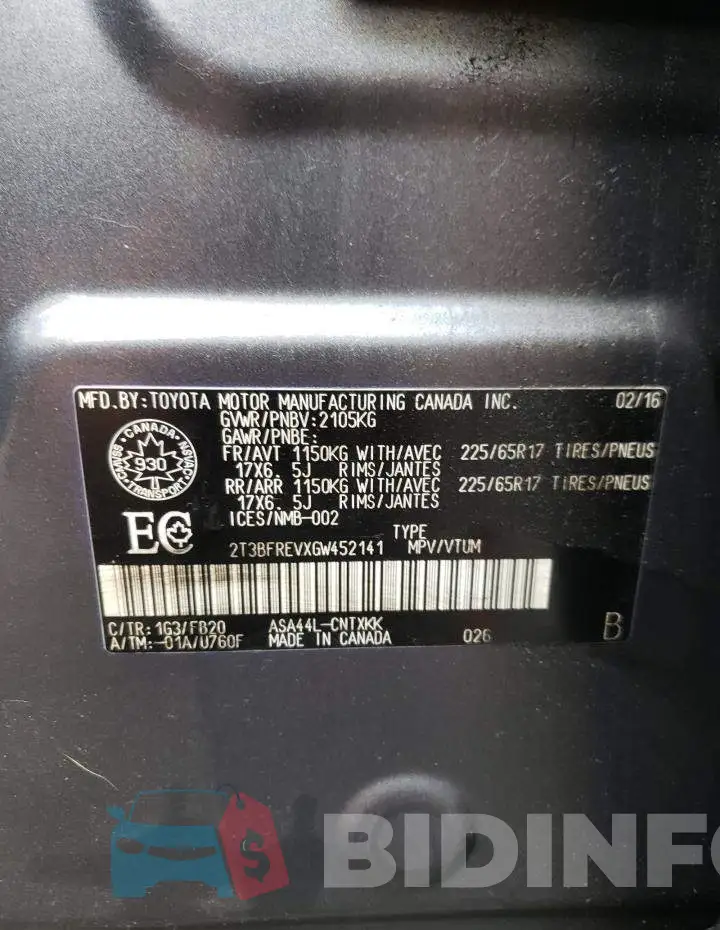 2T3BFREVXGW452141 Photo# 13