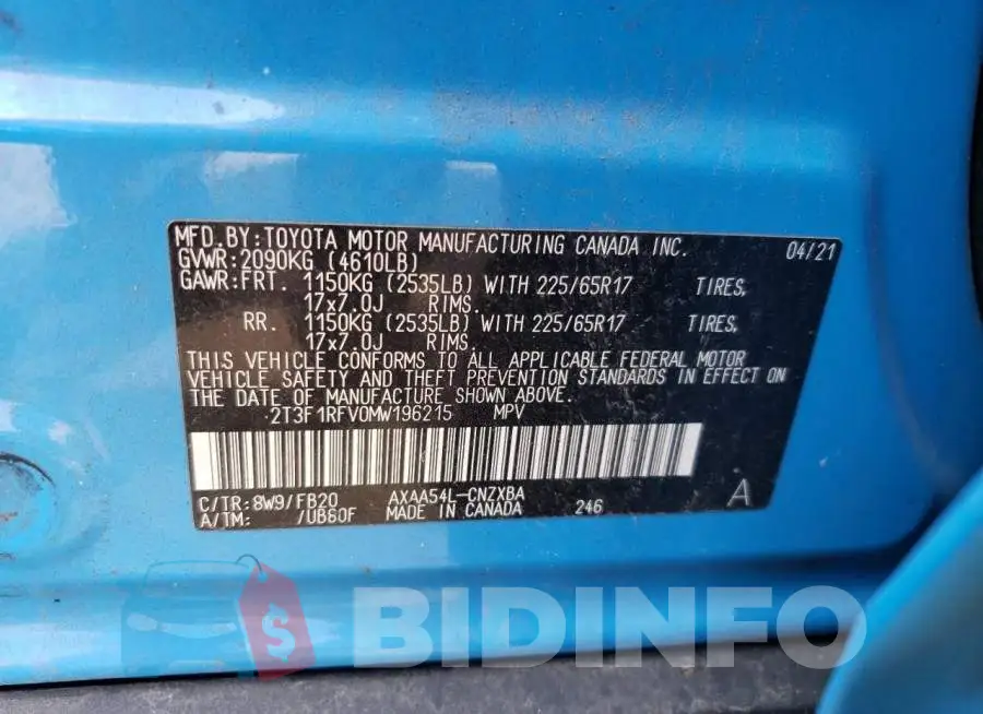 2T3F1RFV0MW196215 Photo# 13