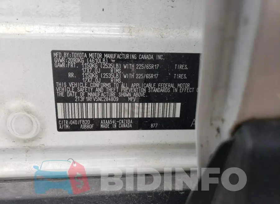 2T3F1RFV5NC284809 Photo# 12