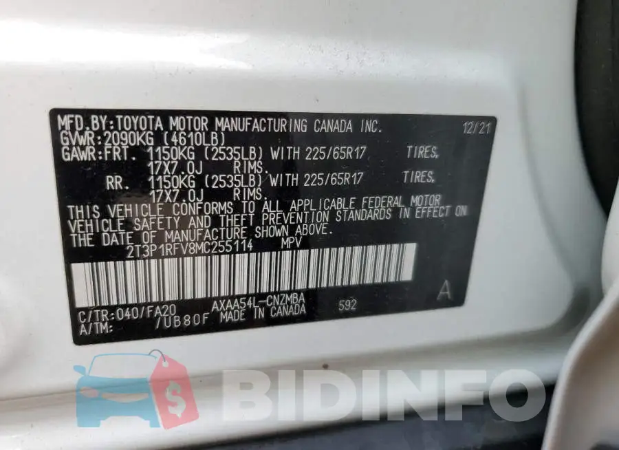 2T3P1RFV8MC255114 Photo# 12