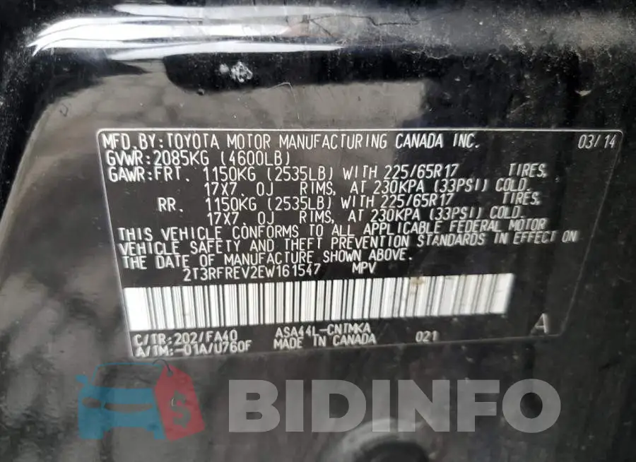 2T3RFREV2EW161547 Photo# 13