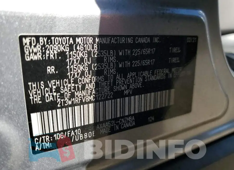 2T3W1RFV8MC122722 Photo# 14