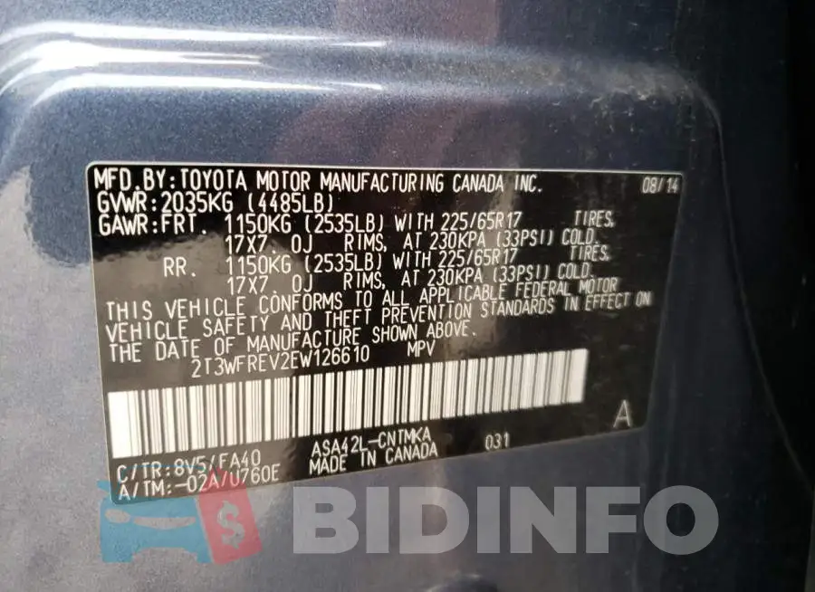 2T3WFREV2EW126610 Photo# 13