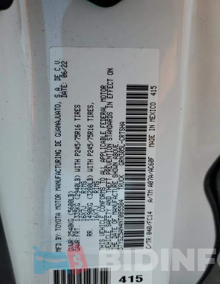 3TYSZ5AN4NT085584 Photo# 13