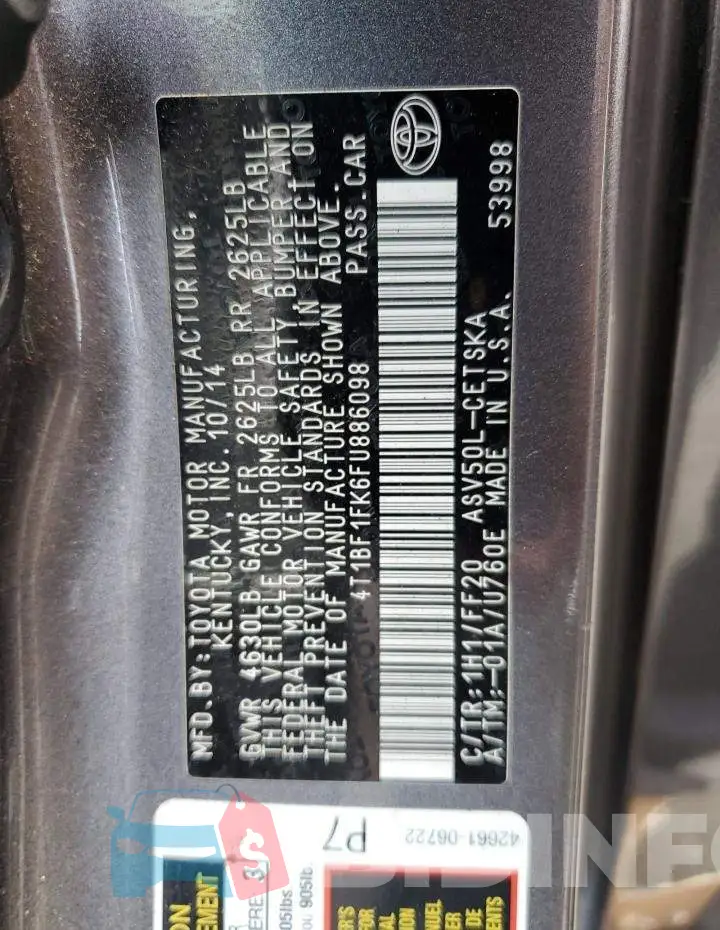 4T1BF1FK6FU886098 Photo# 12