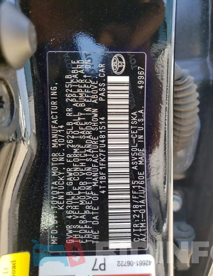 4T1BF1FK7FU481514 Photo# 12
