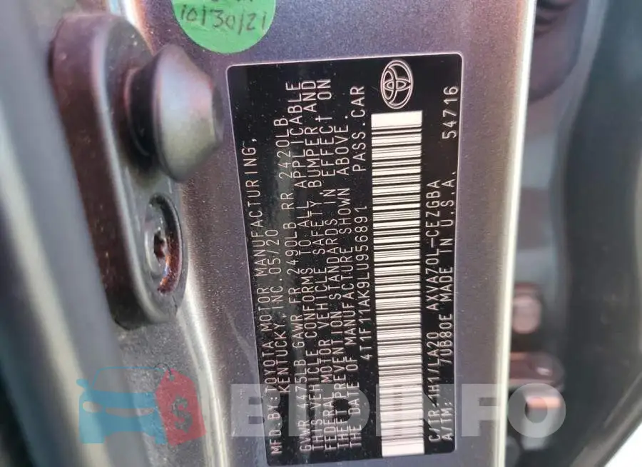 4T1F11AK9LU956891 Photo# 13