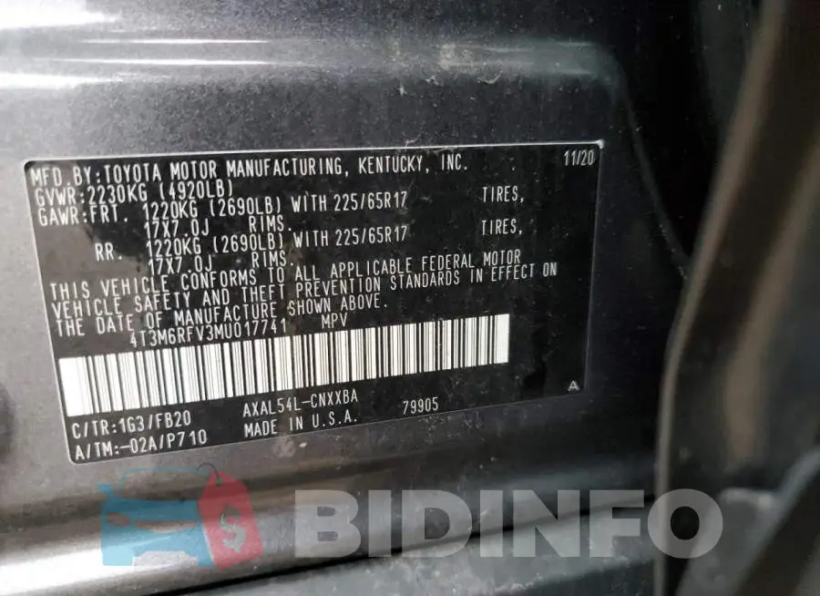 4T3M6RFV3MU017741 Photo# 12