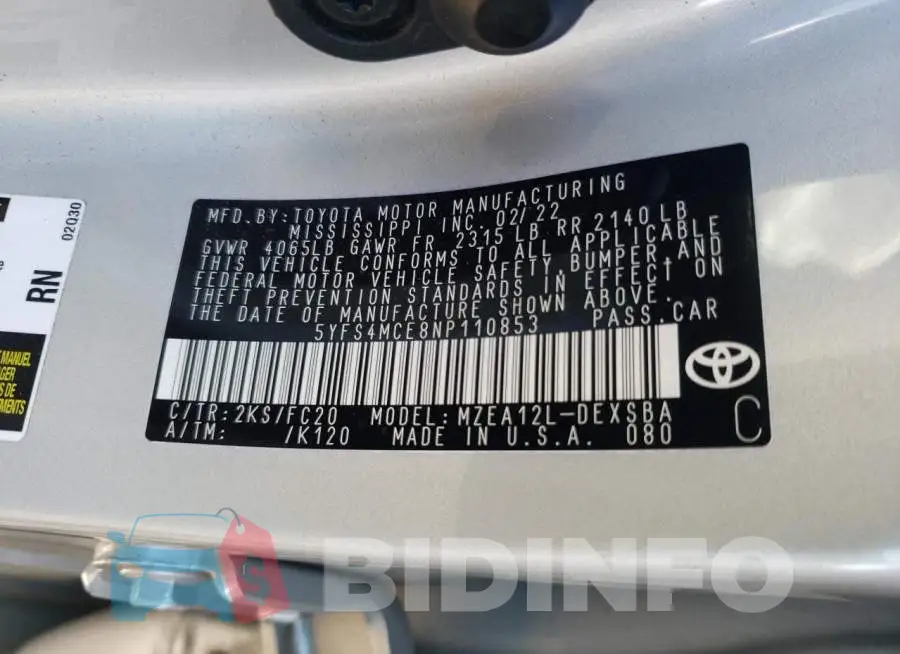 5YFS4MCE8NP110853 Photo# 12