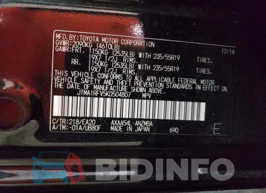 JTMA1RFV5KD504807 Photo# 12