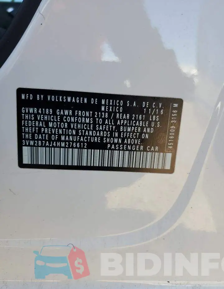 3VW2B7AJ4HM276612 Photo# 12