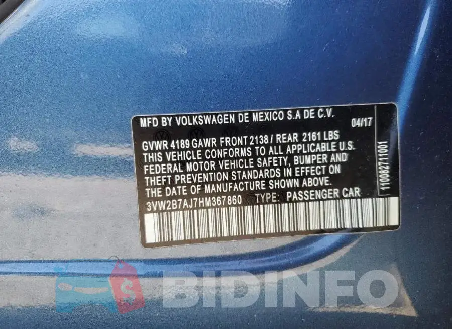 3VW2B7AJ7HM367860 Photo# 12