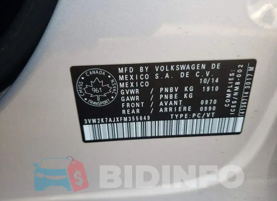 3VW2K7AJXFM355649 Photo# 12