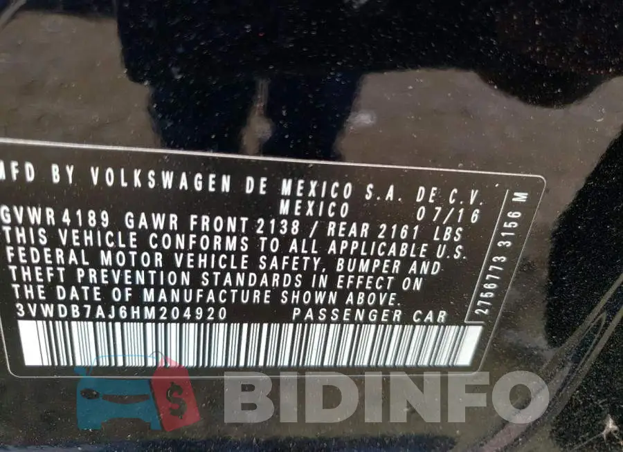 3VWDB7AJ6HM204920 Photo# 12