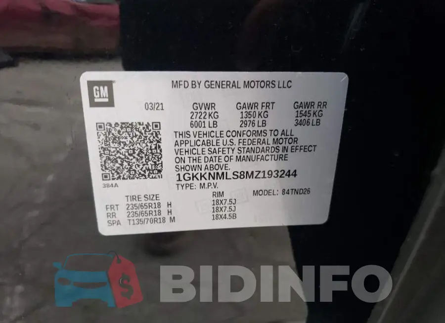 1GKKNMLS8MZ193244 Photo# 14