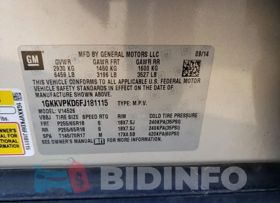 1GKKVPKD6FJ181115 Photo# 13